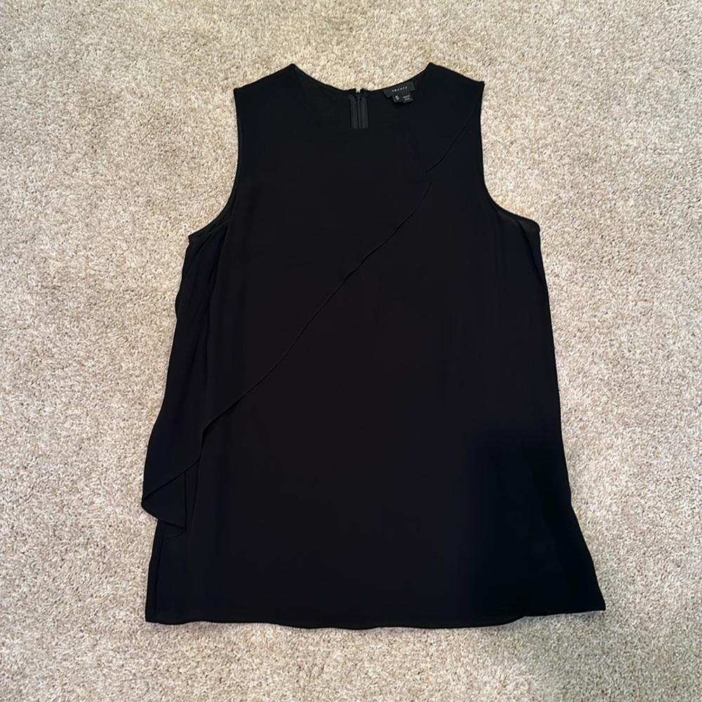Theory black silk ruffle top